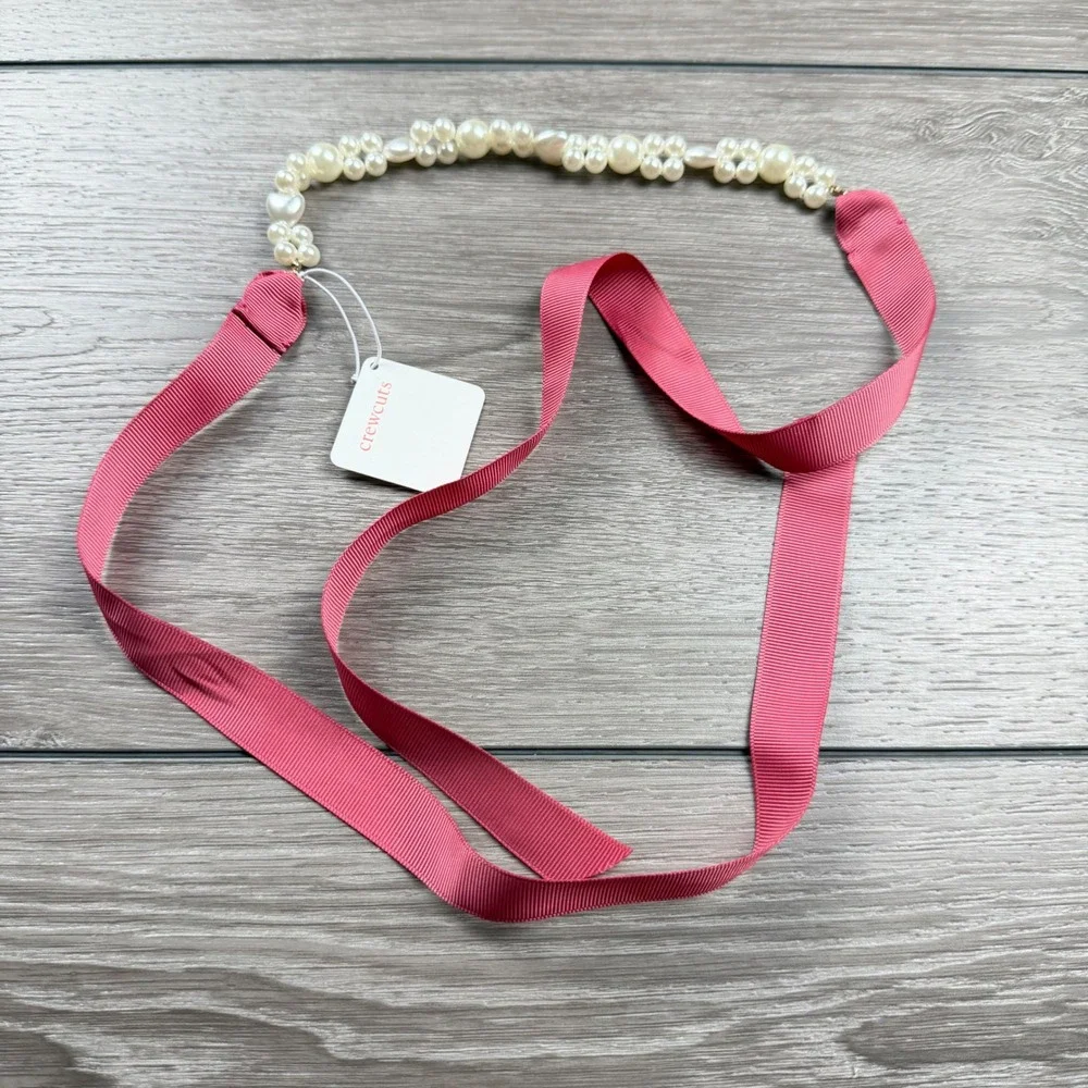 Crewcuts Girls Headband Faux Pearl Ribbon Tie BM622 Pink One Size